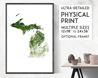 Forests of Michigan poster print | Physical Michigan map print, Michigan print, USA map, Michigan art, Michigan map art, Michigan wall art