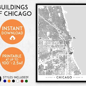 Chicago map print, Printable Chicago map art, Chicago print, Chicago art, Chicago poster, Chicago wall art, Chicago gift, Illinois map print