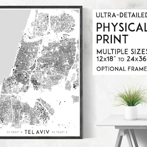 Impression Bâtiments de Tel-Aviv | Impression de carte physique de Tel-Aviv, affiche de Tel-Aviv, art de la carte de Tel-Aviv, art de Tel-Aviv, art mural de Tel-Aviv, carte d'Israël