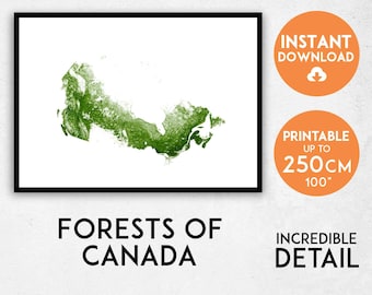 Canada map print, Printable Canada map art, Forests of Canada print, Canada map, Canada art, Canada poster, Canada wall art, Canada gift