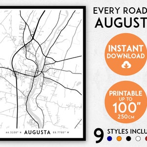 Augusta Maine map print, Augusta map, Maine map, Maine print, Maine art, Augusta poster, Augusta wall art, Map of Augusta, Augusta art