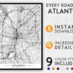 Atlanta map print, Atlanta print, Atlanta city map, Atlanta poster, Atlanta wall art, Map of Atlanta, Atlanta art print, Atlanta Georgia map