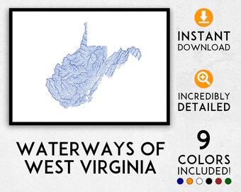 West Virginia map print, West Virginia print, West Virginia art, West Virginia poster, West Virginia wall art, Map of West Virginia