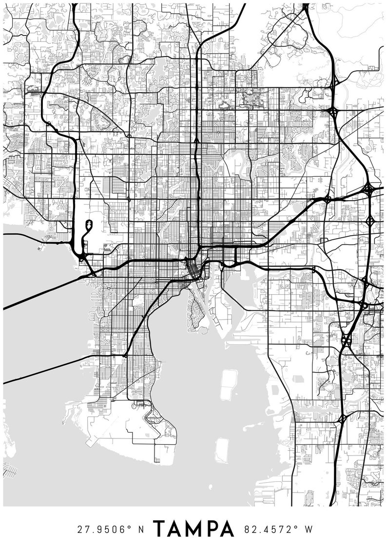 Tampa art print Tampa wall art Tampa map print Tampa poster Tampa city map Tampa gift Tampa print Tampa map poster Map of Tampa