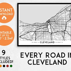 Cleveland kaart afdrukken, afdrukbare Cleveland kaart kunst, Cleveland print, kaart van de V.S., Ohio kaart, Cleveland kunst, Cleveland poster, Cleveland kunst aan de muur