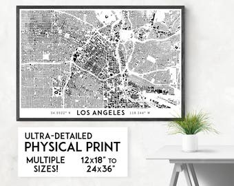 Poster con mappa della città di Los Angeles: silhouette dettagliata di un edificio