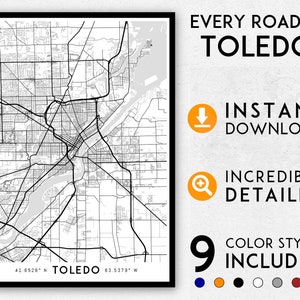 Toledo map print, Toledo print, Toledo city map, Toledo poster, Toledo wall art, Map of Toledo, Toledo art print, Toledo map poster