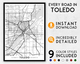 Toledo City Map Art Print: Detailed Ohio Roads (Digital Download)