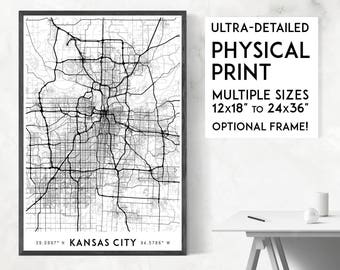 Every Road in Kansas City print | Physical Kansas City map print, Kansas City poster, USA map, Kansas City art, Kansas City map art