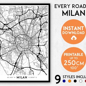 Impresión de mapa de Milán, impresión de Milán, mapa de la ciudad de Milán, mapa de Italia, póster de Milán, arte de pared de Milán, mapa de Milán, impresión artística de Milán, póster de mapa de Milán