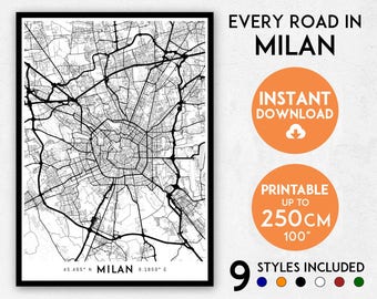 Milan map print, Milan print, Milan city map, Italy map, Milan poster, Milan wall art, Map of Milan, Milan art print, Milano map poster