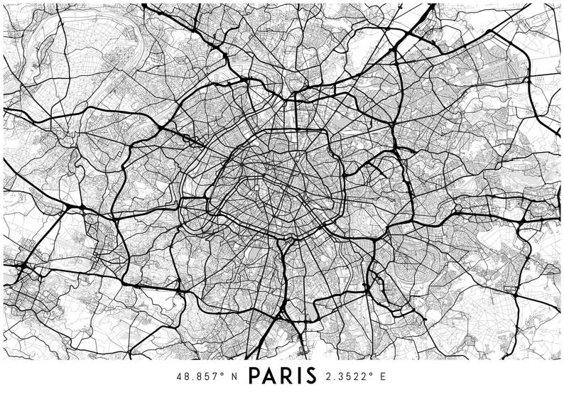 Paris Map Print Printable Paris Map Art France Map France | Etsy