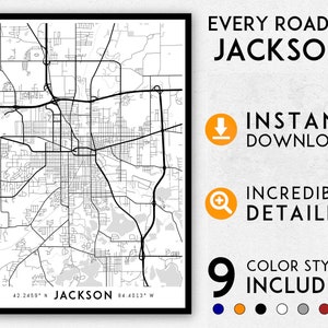 Jackson Michigan Map Print: Detailed City Wall Art (Digital Download)