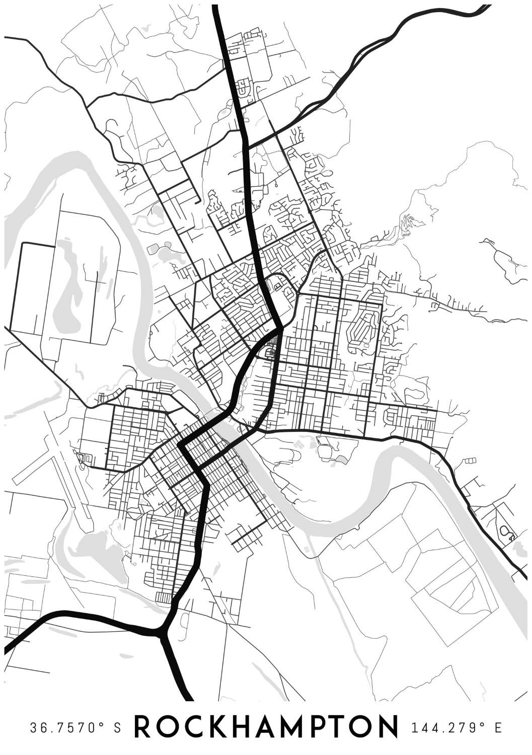 Rockhampton Map Print Printable Rockhampton Map Art Etsy