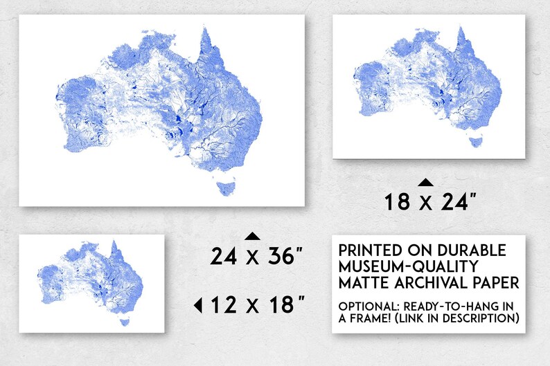 Waterways of Australia print Physical Australia map print, Australia print, Australia art, Australia poster, Australia wall art, Rivers image 3