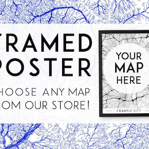 Custom framed poster: choose any map Framed print, framed wall art print, framed map, framed art, wooden frame, black frame, framed gift image 1