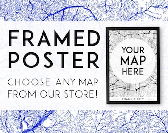Spersonalizowany wydruk mapy: Oprawiona grafika ścienna, czarna drewniana rama