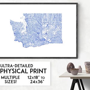 Impression sur les voies navigables de l'État de Washington | Impression physique de carte de Washington, affiche de Washington, art de Washington, art de carte de Washington, art de mur de Washington