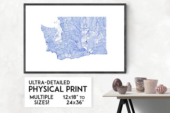 Washington State Rivers Map Print: Minimalist Archival Paper Art