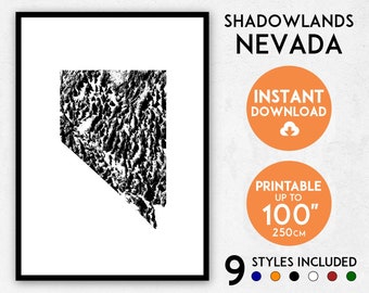 Shadowlands Nevada map print, Nevada print, USA map, Nevada poster, Nevada wall art, Map of Nevada, Nevada art print, Nevada map poster