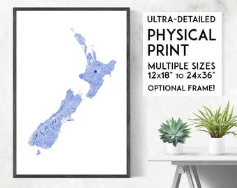 New Zealand Waterways Map Print: Minimalist Wall Art