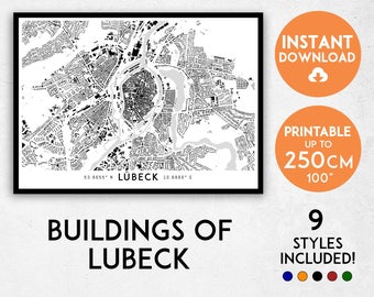 Lübeck map print, Lubeck map poster, Germany print, Lubeck print, Lubeck city map, Lubeck poster, Lubeck wall art, Map of Lubeck, Lubeck art