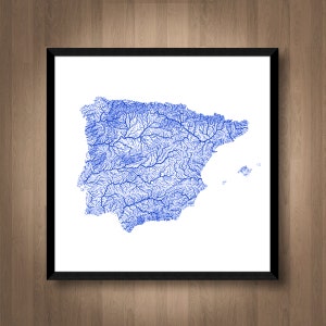 Mapa de ríos de España / Impresión de mapa de Portugal imprimible, impresión de España, impresión de Portugal, póster de España, arte de Portugal, arte mural de España, regalo de España