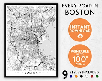 Boston map print, Boston print, Boston city map, Massachusetts map poster, Boston poster, Boston wall art, Map of Boston, Boston art print