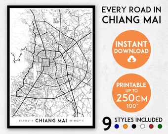 Chiang Mai City Map Art Print: Detailed Thailand Wall Art (Digital Download)