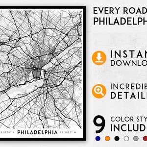 Philadelphia Karte Drucken, Philadelphia Poster, Philadelphia Poster, Philadelphia Kunst, Philadelphia Karte von Philadelphia