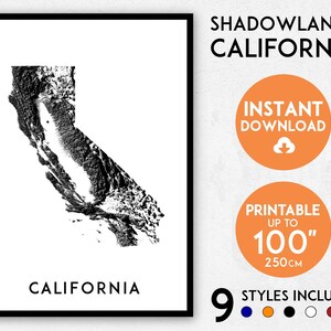 Shadowlands California map print, California print, USA map, California poster, California wall art, Map of California, California art