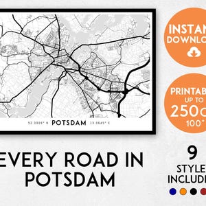 Potsdam-kaartafdruk, Potsdam-afdruk, stadskaart Potsdam, kaart Duitsland, Potsdam-poster, Potsdam-muurkunst, kaart van Potsdam, Potsdam-kunstafdruk