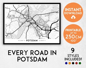 Impression de carte de Potsdam, impression de Potsdam, plan de la ville de Potsdam, carte de l'Allemagne, affiche de Potsdam, art mural de Potsdam, carte de Potsdam, impression d'art de Potsdam