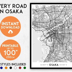 Osaka map print, Printable Osaka map art, Osaka print, Japan map print, Osaka art, Osaka poster, Osaka wall art, Osaka gift, Map of Osaka