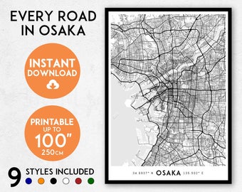 Osaka Map Art Print: Detailed Japan City Map (Digital Download)