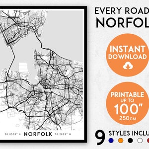 Norfolk map print, Norfolk print, Norfolk city map, Virginia map, Norfolk poster, Norfolk wall art, Map of Norfolk, Norfolk art print