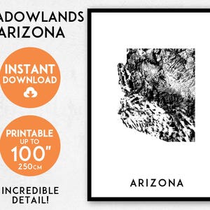 Shadowlands Arizona map print, Printable Arizona map art, Arizona print, USA map, Arizona art, Arizona poster, Arizona wall art, USA poster