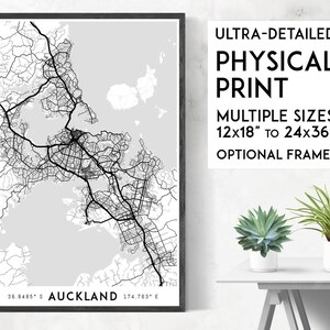Impression Chaque rue d'Auckland | Impression physique de carte d'Auckland, carte de la Nouvelle-Zélande, affiche d'Auckland, art d'Auckland, art de la carte de la Nouvelle-Zélande, art mural d'Auckland