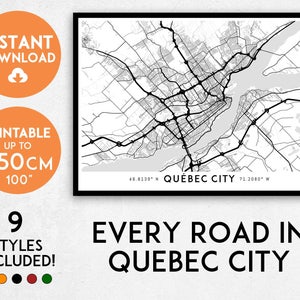 Quebec City map print, Quebec City print, Quebec map, Canada map, Quebec City poster, Quebec City wall art, Map of Quebec City