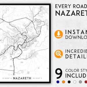 Nazareth Karte, Nazareth Poster, Nazareth Karte, Nazareth Poster, Nazareth Wandkunst, Karte von Nazareth, Nazareth Kunstdruck, Israel Karte