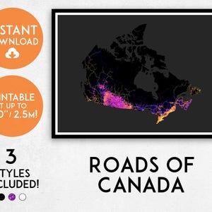 Roads of Canada map art | Printable Canada map print, Canada print, Canada poster, Canada art, Canada wall art, Canada gift, Map of Canada