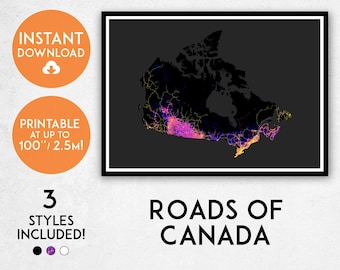 Canada Roads Map Art Print: Detailed Canada Poster (Digital Download)