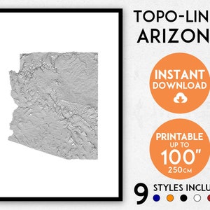 Topo-lines Arizona map print, Arizona print, Arizona poster, Arizona wall art, Minimalist map of Arizona, Arizona art, Arizona map poster