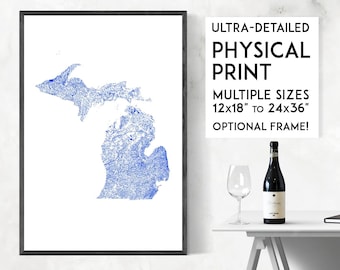 Impressão do mapa das hidrovias de Michigan: pôster de arte física detalhado