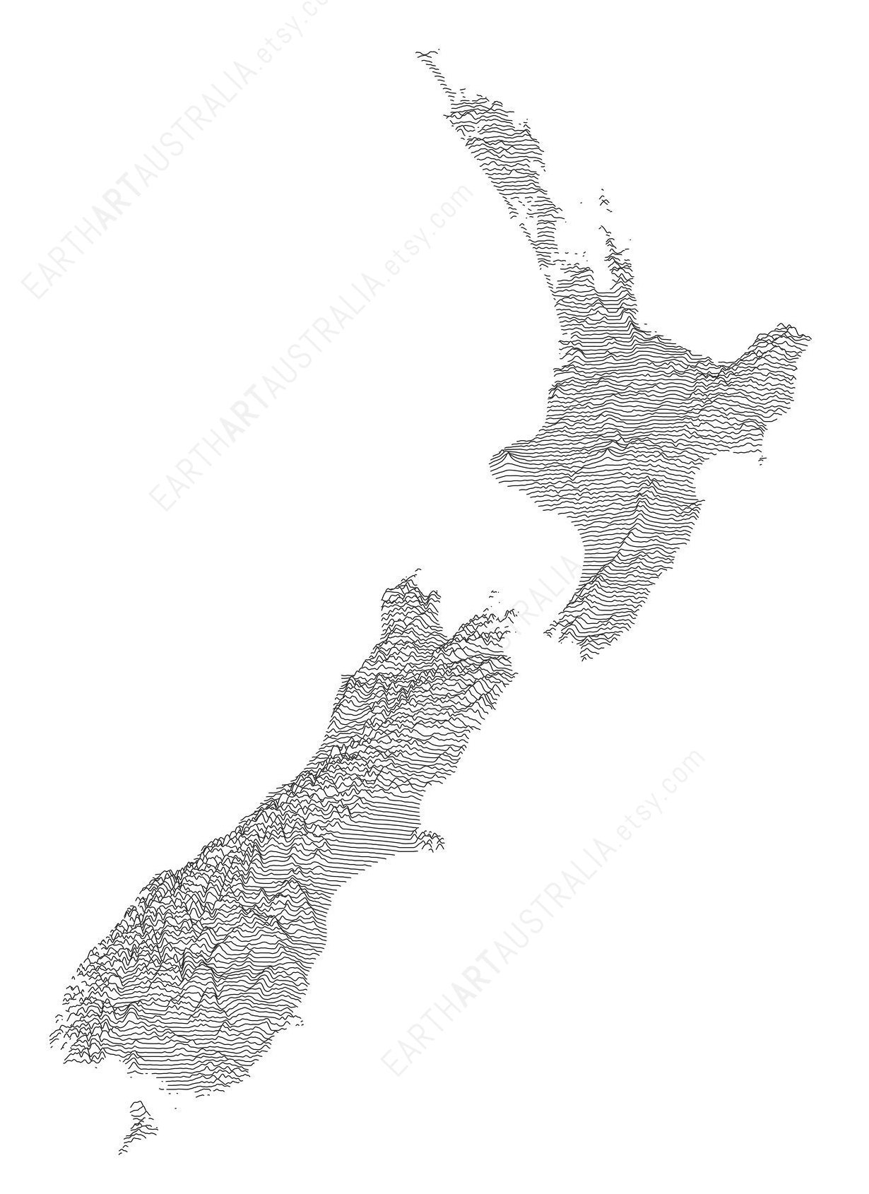 Topolines New Zealand Map Print NZ Map NZ Print New Etsy