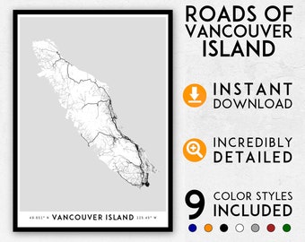 Vancouver Island map print, Vancouver Island map art, Victoria map, Victoria print, Vancouver Island print, Canada map, British Columbia map