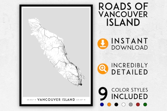 Vancouver Island Map Print Vancouver Island Map Art Victoria | Etsy
