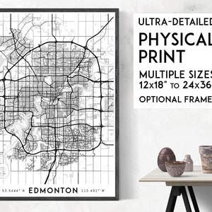 Elke weg in Edmonton kaartposter, Edmonton print, Edmonton kaart print, Alberta poster, stadsplattegrond Edmonton, Edmonton poster, Edmonton kunst aan de muur