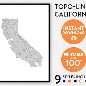 Impression topographique de carte de Californie, impression de Californie, carte des États-Unis, affiche de Californie, art mural de Californie, carte de Californie, carte de Californie, impression de Californie
