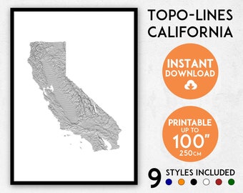 Topo-lines California map print, California print, USA map, California poster, California wall art, Map of California, CA map, CA print